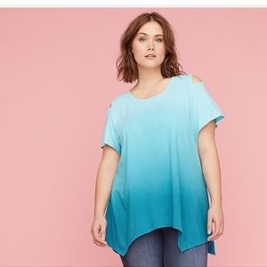 Lane Bryant cold sholder tee, size 22/24, ombre aqua/teal